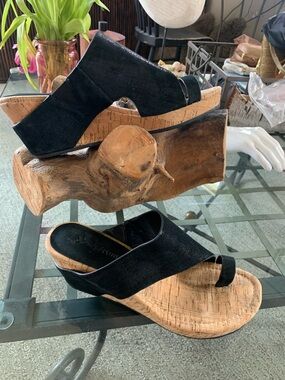 Donald Pliner Gyer wedge leather sandals modern toe-ring cork wedge heel Size7.5
